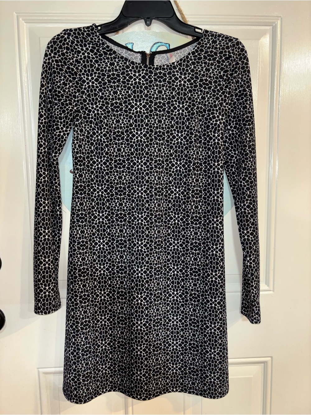 Xhilaration Black & White Printed Long Sleeve A-Line Dress